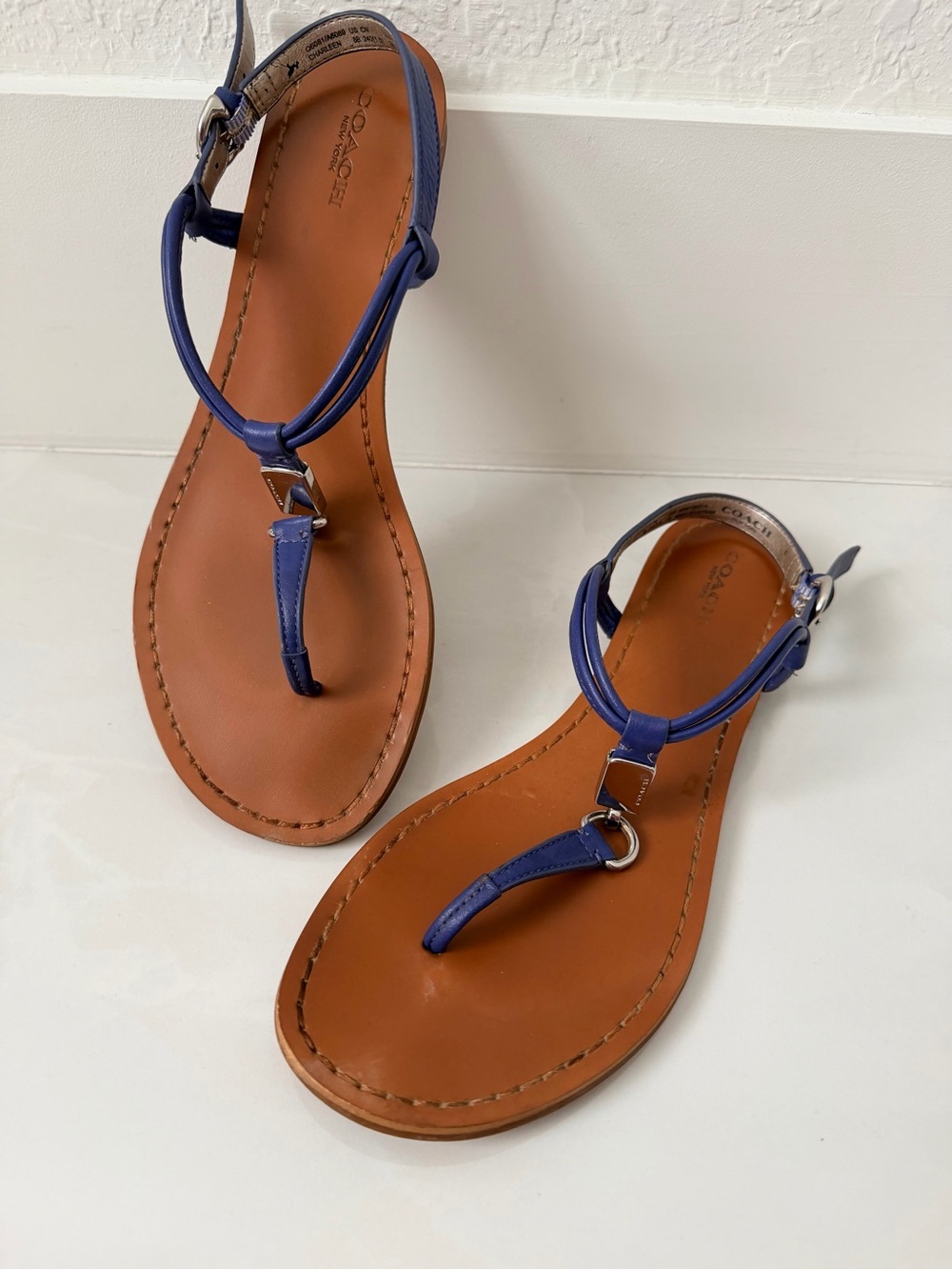 Coach Charleen Blue Leather Sandal Size 8